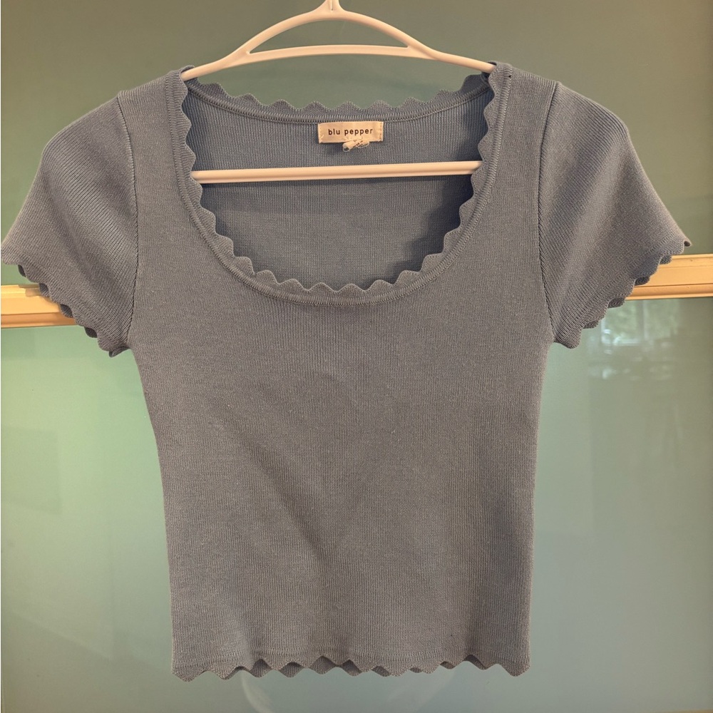Blu Pepper Gray Ribbed Crop T-Shirt